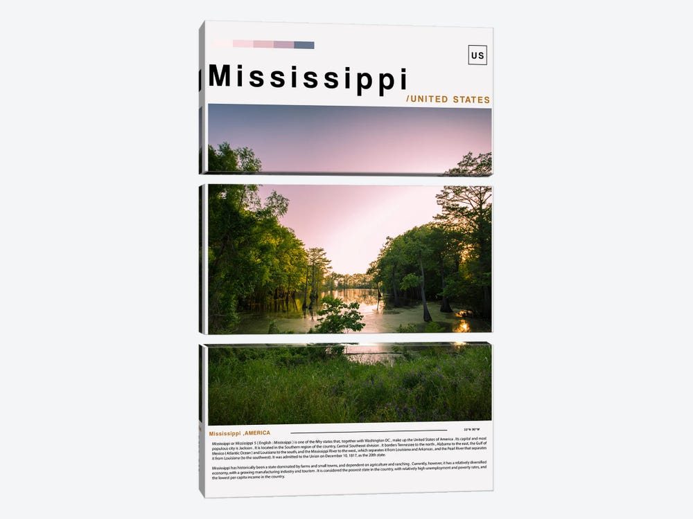 Mississippi Poster Landscape by Paul Rommer 3-piece Canvas Art Print