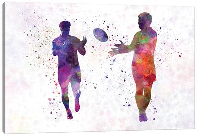 Rugby Men Players In Watercolor IV Canvas Art Print