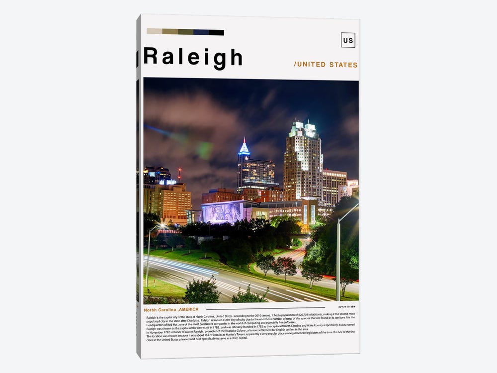 Raleigh Poster Landscape by Paul Rommer 1-piece Canvas Print