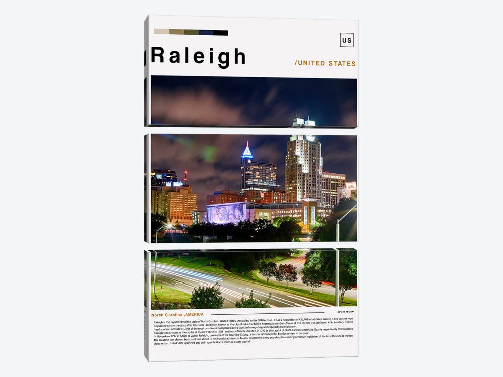 Raleigh Poster Landscape by Paul Rommer 3-piece Canvas Print