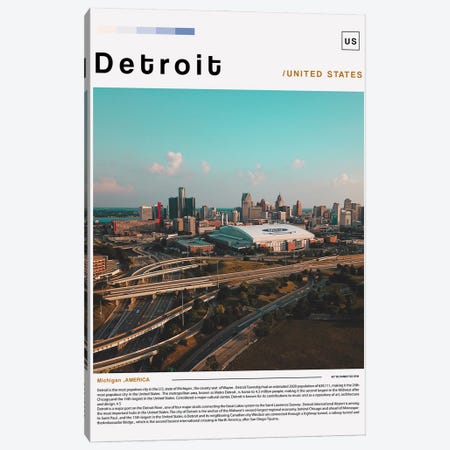 Detroit Poster Landscape Canvas Print #PUR6233} by Paul Rommer Canvas Wall Art