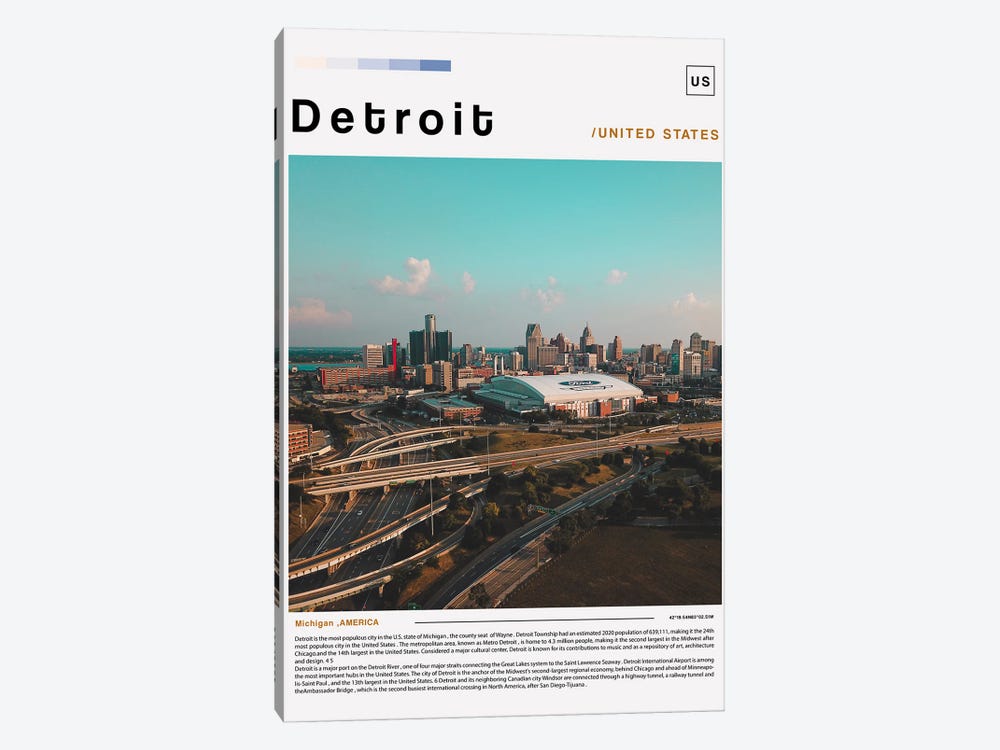 Detroit Poster Landscape by Paul Rommer 1-piece Canvas Art Print