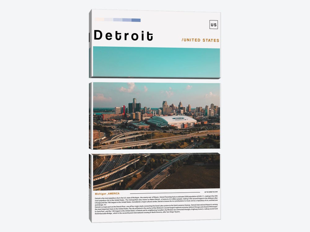 Detroit Poster Landscape by Paul Rommer 3-piece Canvas Art Print