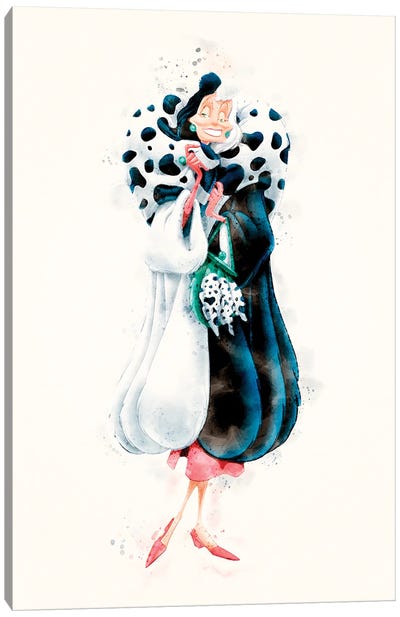 Cruella De Vil Watercolor Canvas Art Print