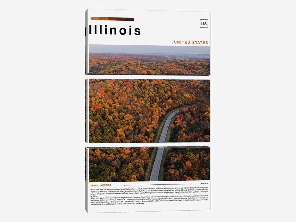 Illinois Landscape Poster by Paul Rommer 3-piece Canvas Art Print