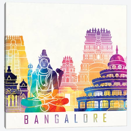 Bangalore Landmarks Watercolor Poster Canvas Print #PUR62} by Paul Rommer Canvas Wall Art