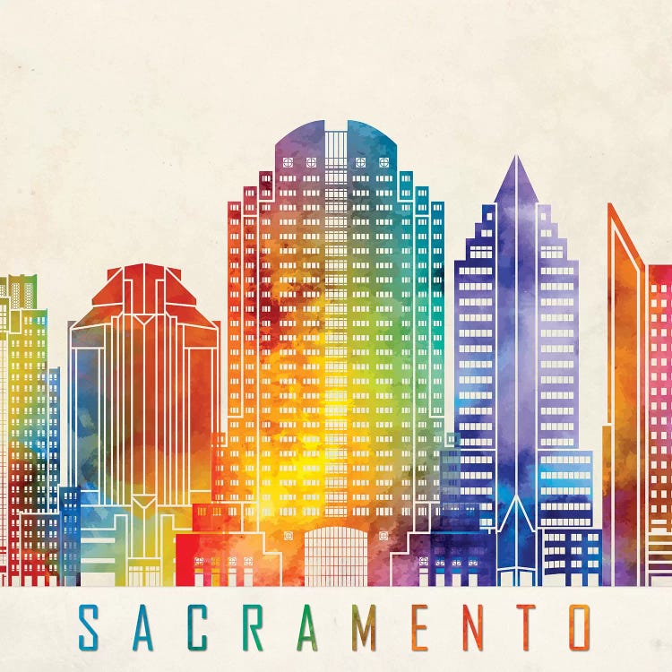 Sacramento Landmarks Watercolor Poster