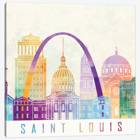 Saint Louis Landmarks Watercolor Poster Canvas Print #PUR632} by Paul Rommer Canvas Art Print