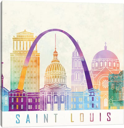 Saint Louis Landmarks Watercolor Poster Canvas Art Print - St. Louis Skylines
