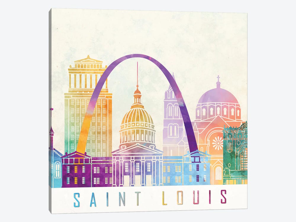 Saint Louis Landmarks Watercolor Poster by Paul Rommer 1-piece Canvas Art