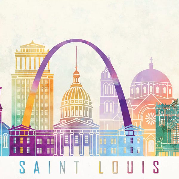 Paul Rommer: Saint Louis Landmarks Watercolor Poster by Paul Rommer