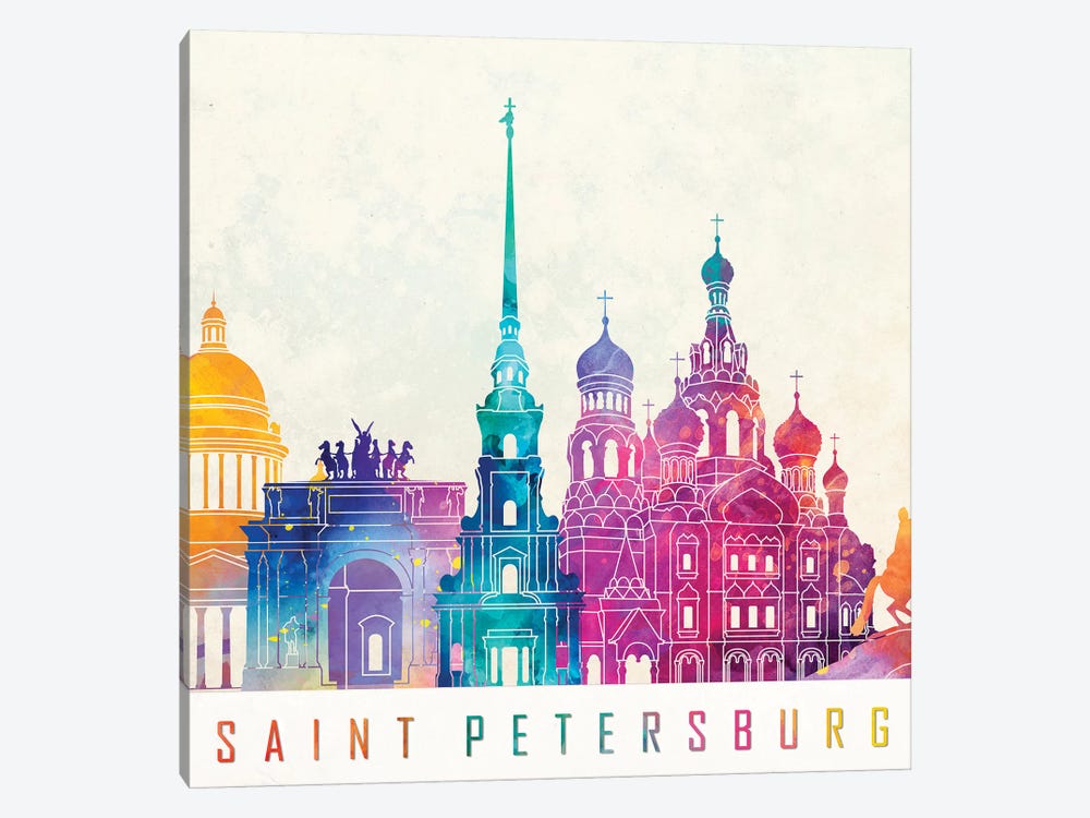 Saint Petersburg Landmarks Watercolor Poster by Paul Rommer 1-piece Canvas Wall Art
