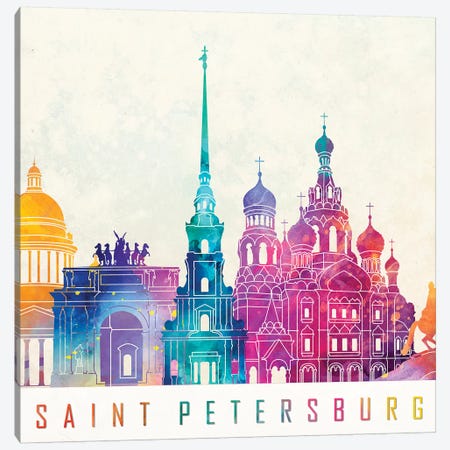 Saint Petersburg Landmarks Watercolor Poster Canvas Print #PUR634} by Paul Rommer Canvas Art
