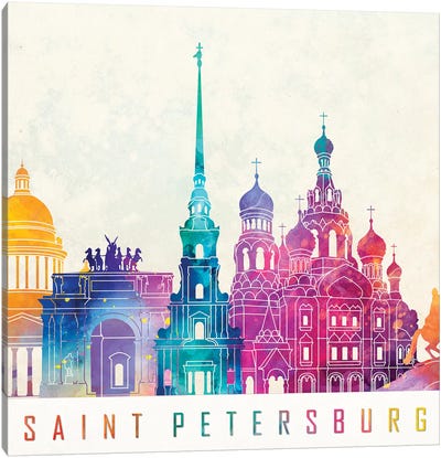 Saint Petersburg Landmarks Watercolor Poster Canvas Art Print - Russia Art