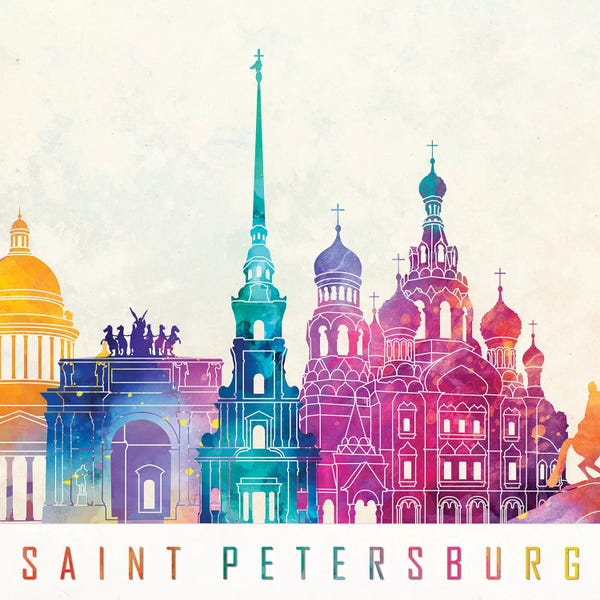 Paul Rommer: Saint Petersburg Landmarks Watercolor Poster by Paul Rommer