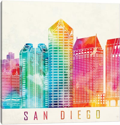 San Diego Landmarks Watercolor Poster Canvas Art Print - San Diego Skylines