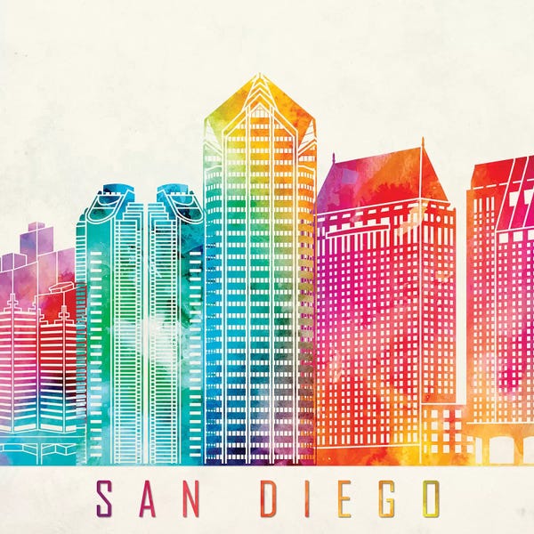 San Diego: San Diego Landmarks Watercolor Poster by Paul Rommer