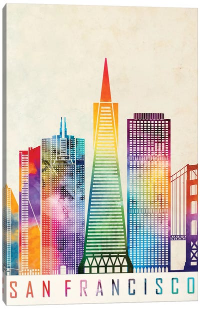 San Francisco Landmarks Watercolor Poster Canvas Art Print - San Francisco Skylines