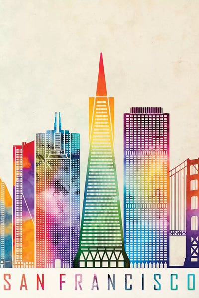 San Francisco: San Francisco Landmarks Watercolor Poster by Paul Rommer