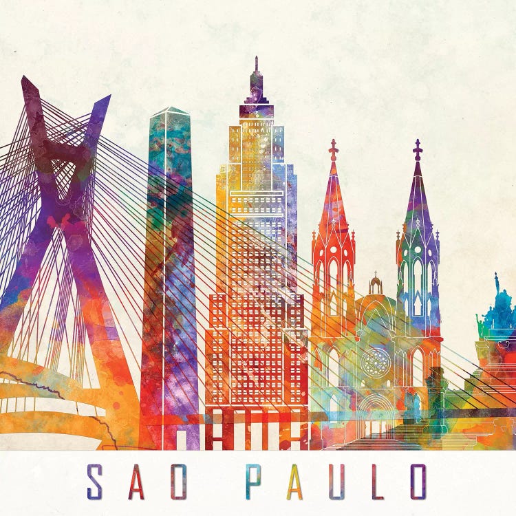 Sao Paulo Landmarks Watercolor Poster