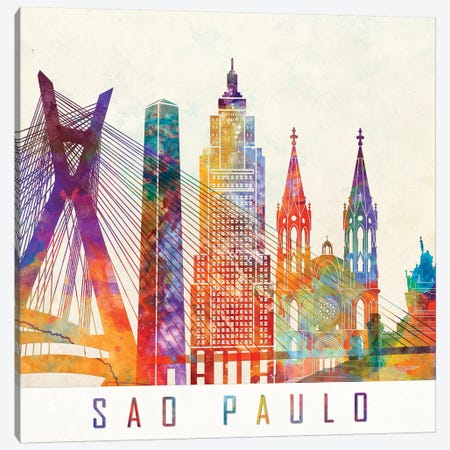 Sao Paulo Landmarks Watercolor Poster Canvas Print #PUR639} by Paul Rommer Canvas Print