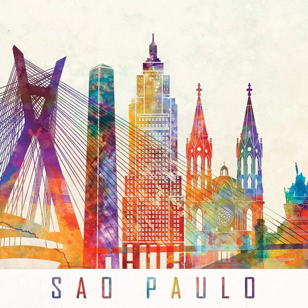 Brazil: Sao Paulo Landmarks Watercolor Poster by Paul Rommer