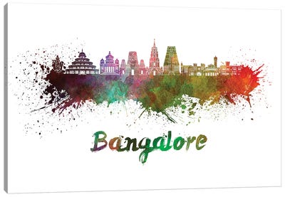 Bangalore Skyline In Watercolor Canvas Art Print - India Art