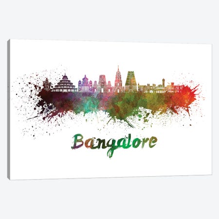 Bangalore Skyline In Watercolor Canvas Print #PUR63} by Paul Rommer Canvas Art