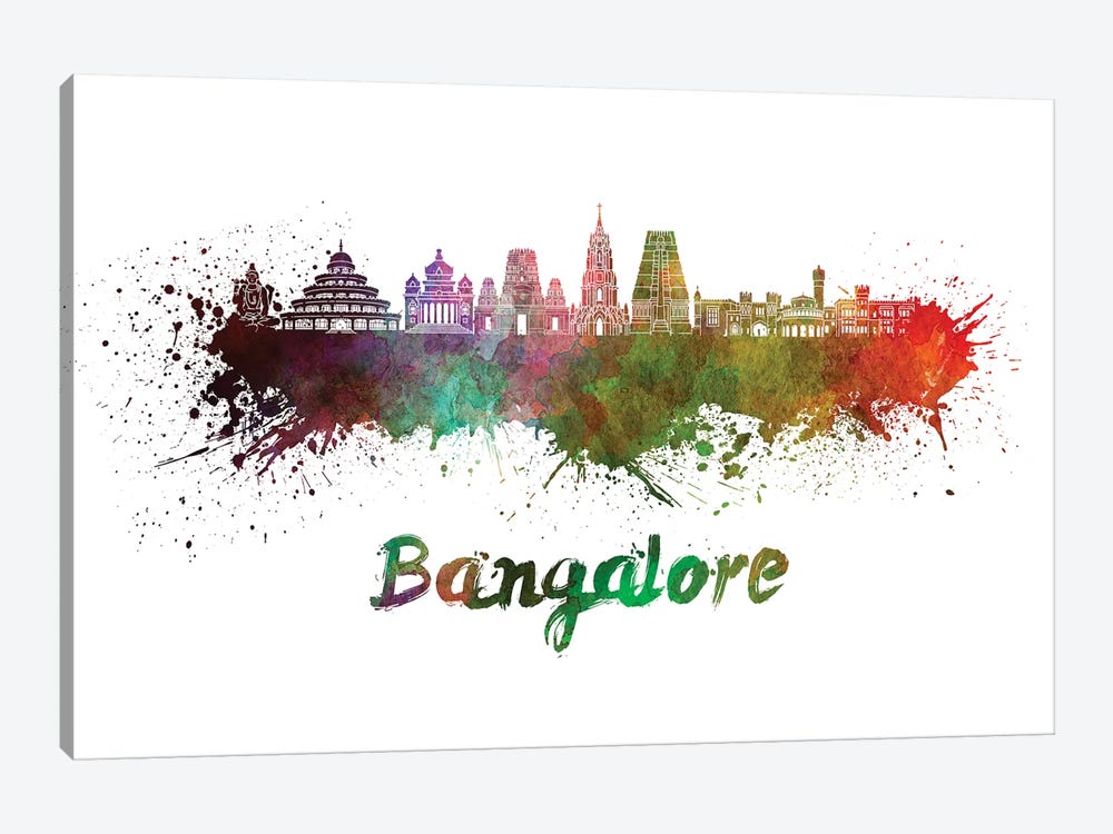 Bangalore Skyline In Watercolor by Paul Rommer 1-piece Canvas Print