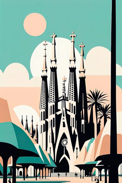 Barcelona V2 Vintage Poster by Paul Rommer framed canvas print