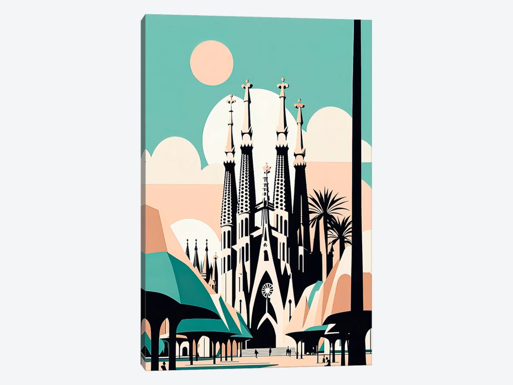 Barcelona V2 Vintage Poster by Paul Rommer 1-piece Canvas Print