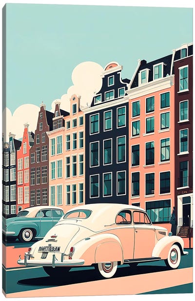 Amsterdam V2 Vintage Poster Canvas Art Print - Amsterdam Art
