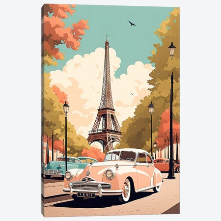 Paris V2 Vintage Poster Canvas Print #PUR6441} by Paul Rommer Art Print