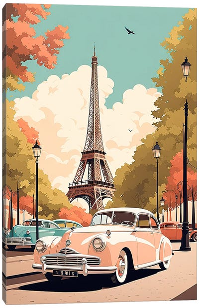 Paris V2 Vintage Poster Canvas Art Print - Landmarks & Attractions