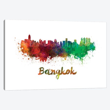 Bangkok Skyline In Watercolor Canvas Print #PUR64} by Paul Rommer Art Print