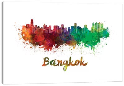 Bangkok Skyline In Watercolor Canvas Art Print - Thailand Art