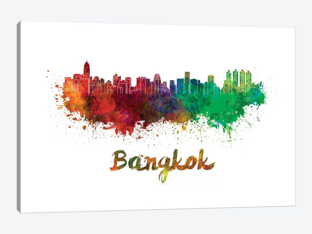 Bangkok Skyline In Watercolor by Paul Rommer 1-piece Canvas Artwork