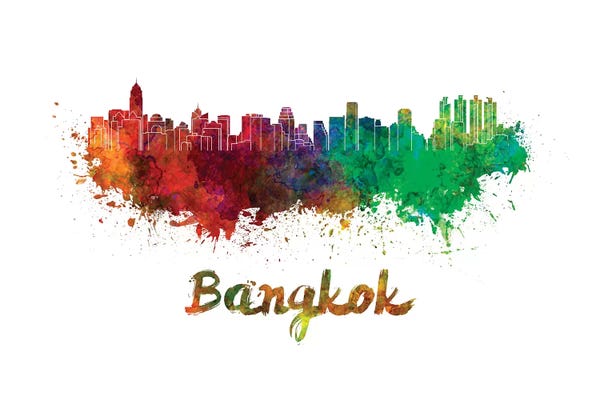 Thailand: Bangkok Skyline In Watercolor by Paul Rommer