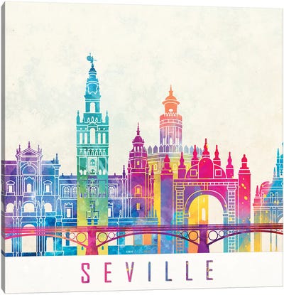 Seville Landmarks Watercolor Poster Canvas Art Print