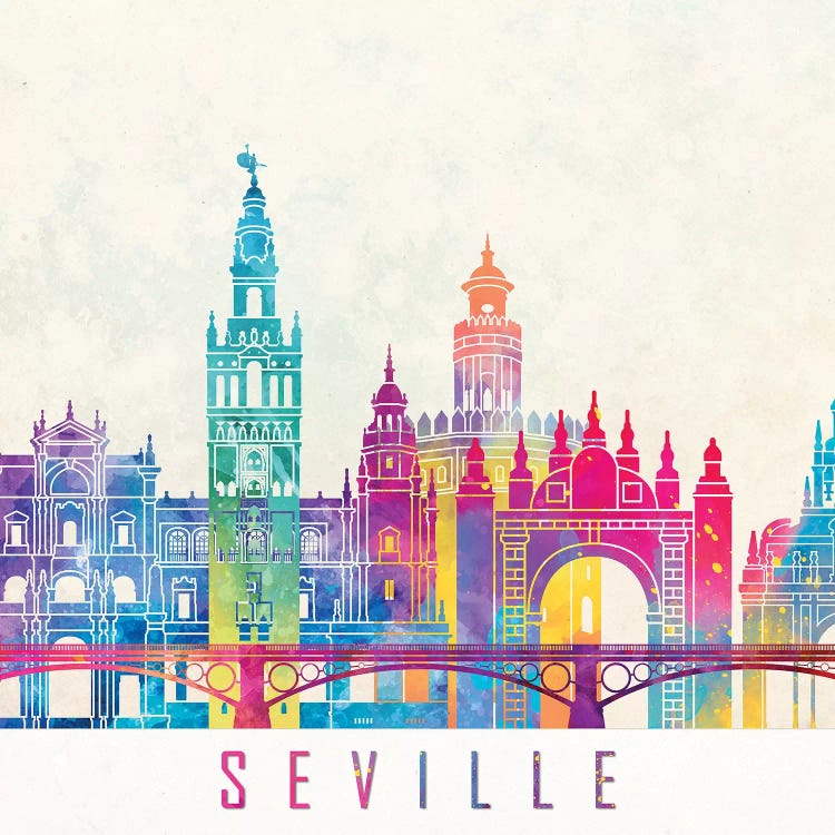 Seville Landmarks Watercolor Poster