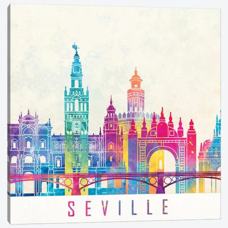 Seville Landmarks Watercolor Poster Canvas Print #PUR650} by Paul Rommer Art Print