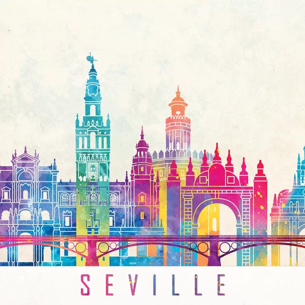 Seville Landmarks Watercolor Poster