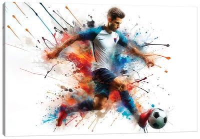 Soccer Player In Watercolor III Canvas Art Print - Paul Rommer