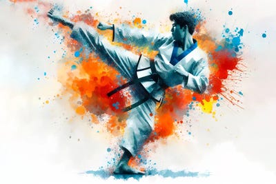 Taekwondo Martial Art In Watercolor II by Paul Rommer canvas print