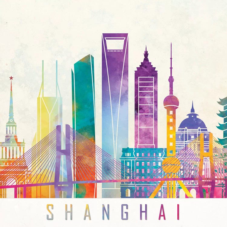 Shanghai Landmarks Watercolor Poster