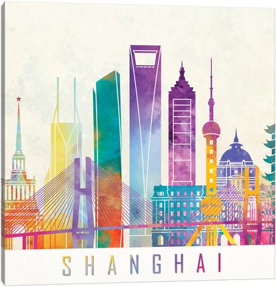 Shanghai Landmarks Watercolor Poster Canvas Art Print - Shanghai Art