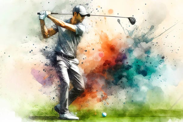 Paul Rommer: Watercolor Golf Player III by Paul Rommer