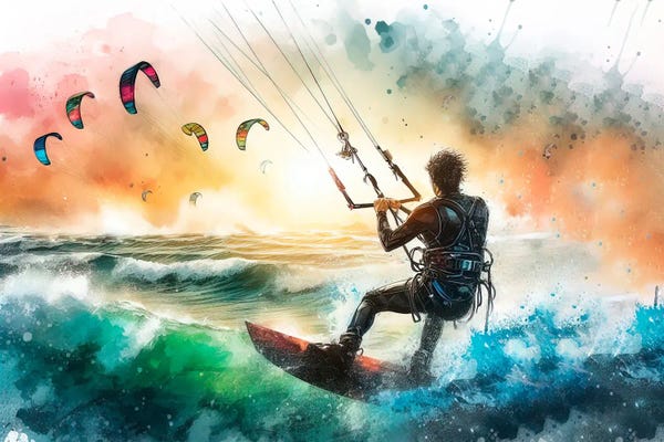 Surfing: Kitesurf In Watercolor III by Paul Rommer