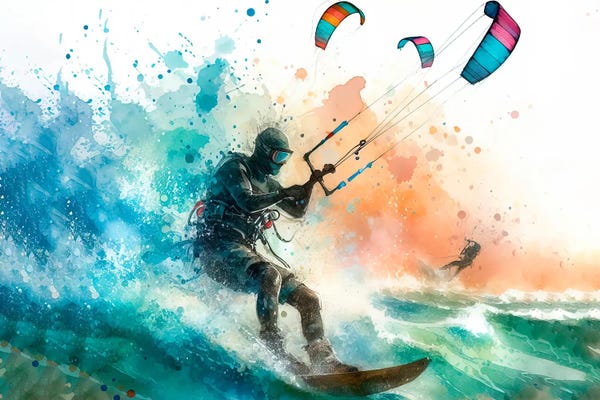 Surfing: Kitesurf In Watercolor IV by Paul Rommer
