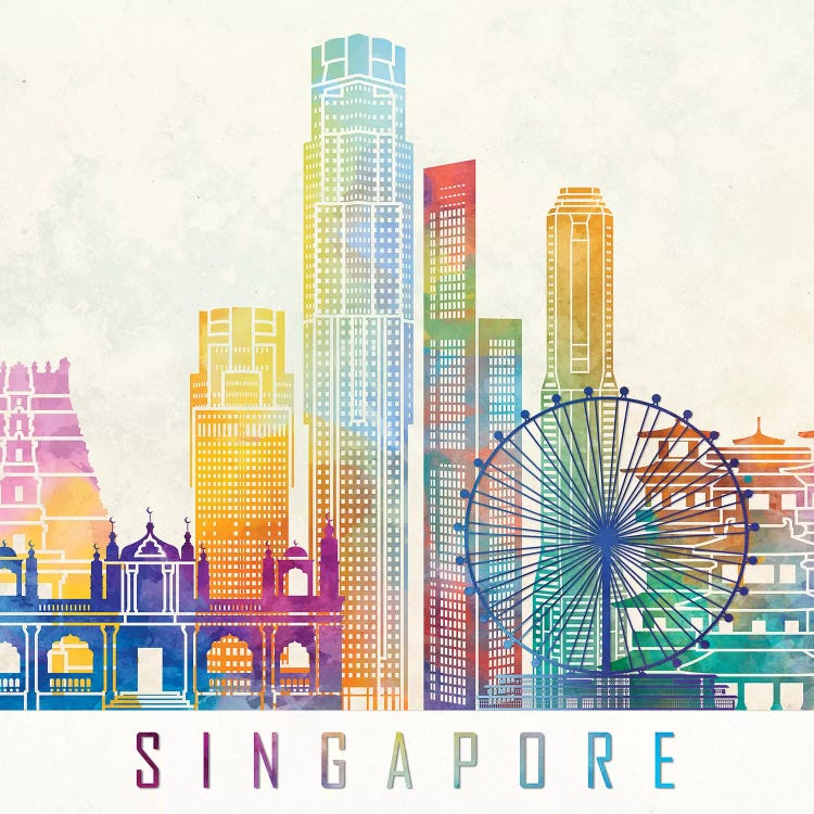 Singapore Landmarks Watercolor Poster by Paul Rommer wall art